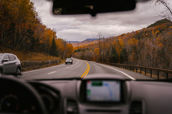 clear sky with driving road