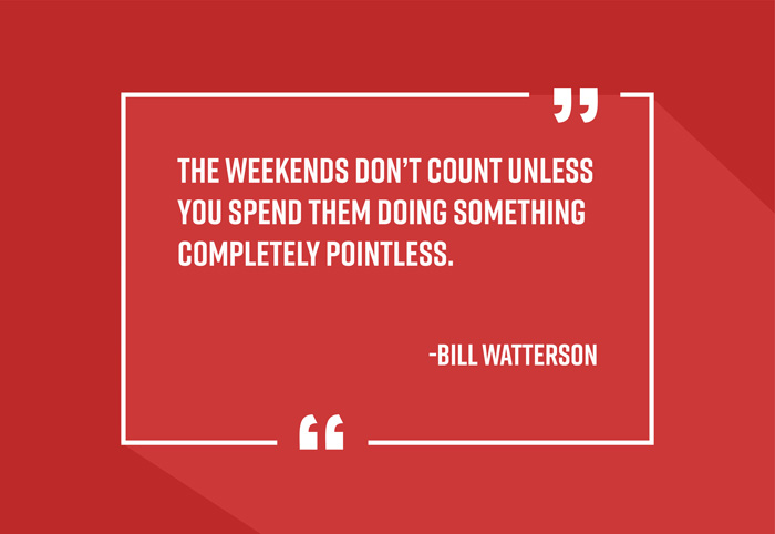 “The weekends don’t count unless you spend them doing something completely pointless.”
-Bill Watterson