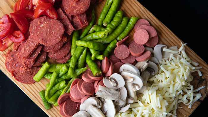Pizza meat and vegetables