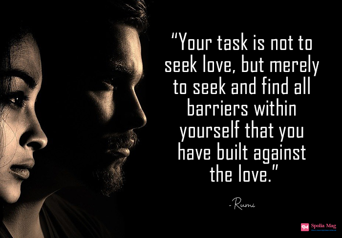 "Your task is not to seek love, but simply to seek and find all the barriers within yourself that you have built against love."-Rumi