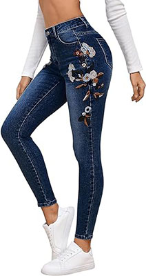 SweatyRocks Women's Floral Embroidery High Rise Skinny Jeans