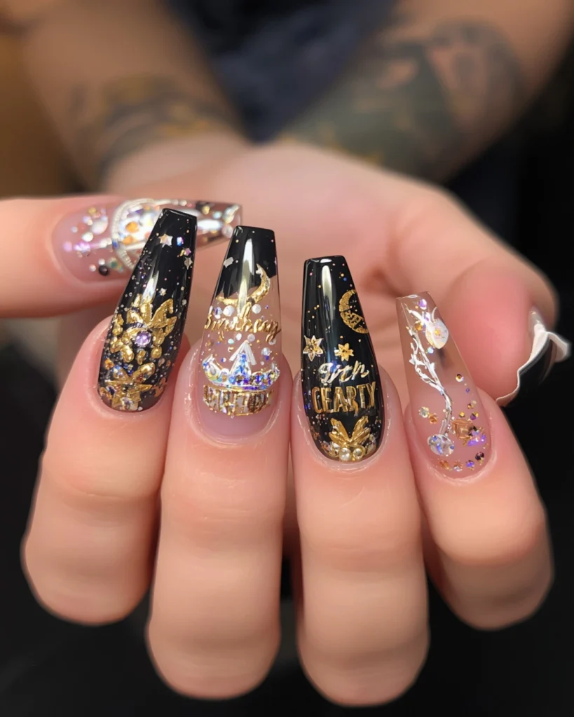 Acrylic Coffin 21st Birthday Nails
