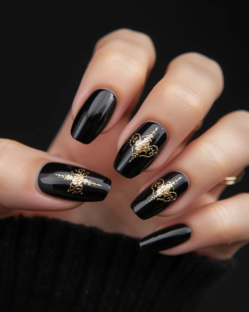 Black and Gold Birthday Nails