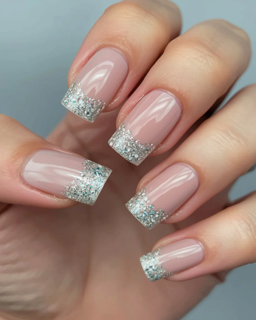 Glitter French Tip 21st Birthday Nails