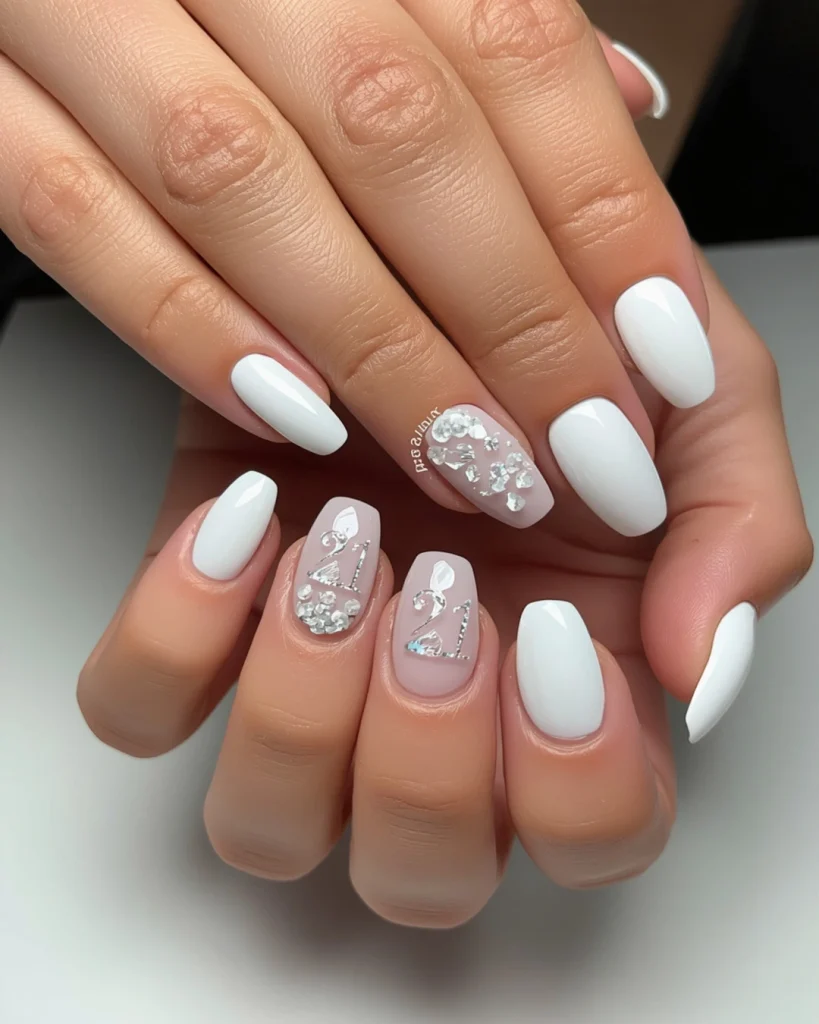 Milky White 21st Birthday Nails