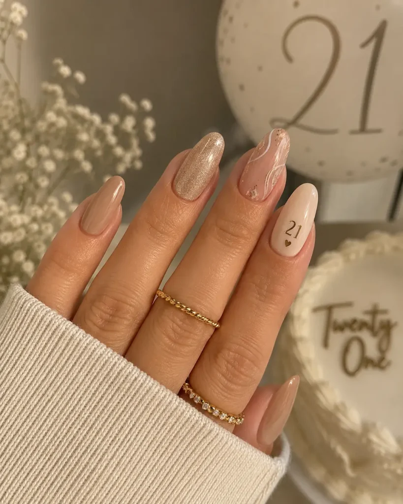 Neutral 21st Birthday Nails