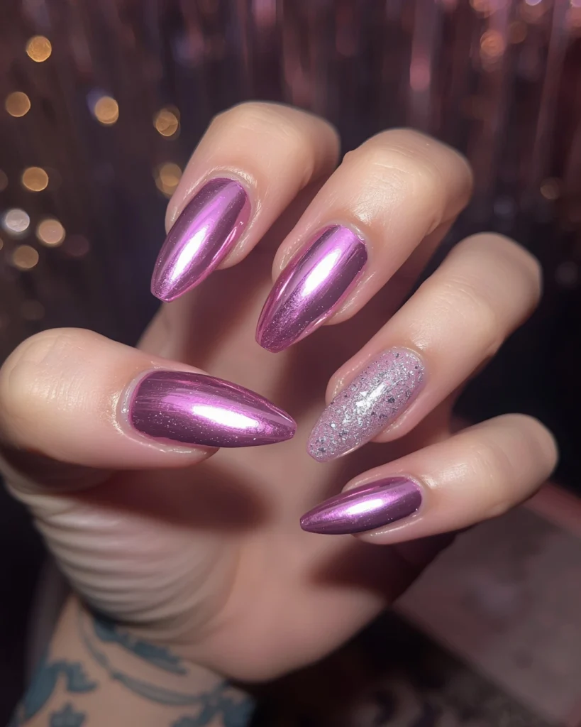 Pink Chrome 21st Birthday Nails