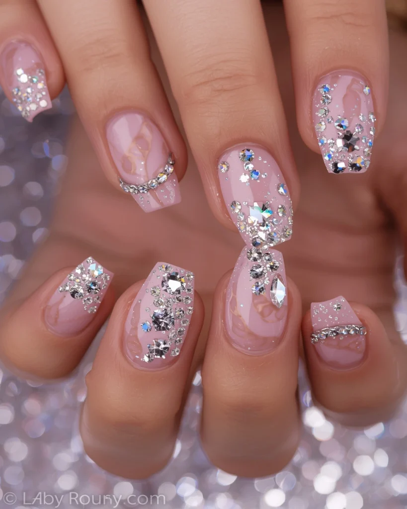 Rhinestone Accent Birthday Nails