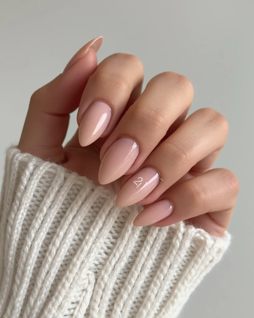 Short Nude Nails with Tiny “21” Art
