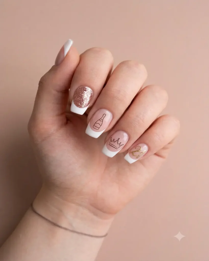 White French 21st Birthday Nails