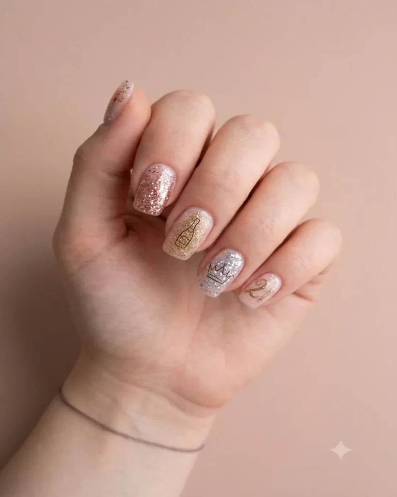 Glitter 21st Birthday Nails
