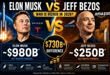Elon Musk vs Jeff Bezos in 2026: Net Worth, Power and Space Race Compared elon musk vs jeff bezos