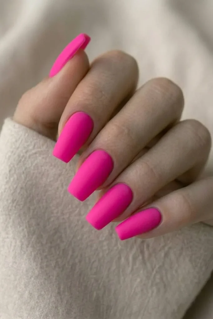 Matte Hot Pink Nails