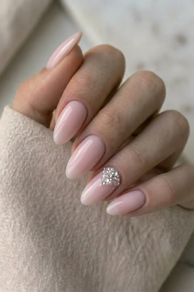 Pink Crystal Accent Nails