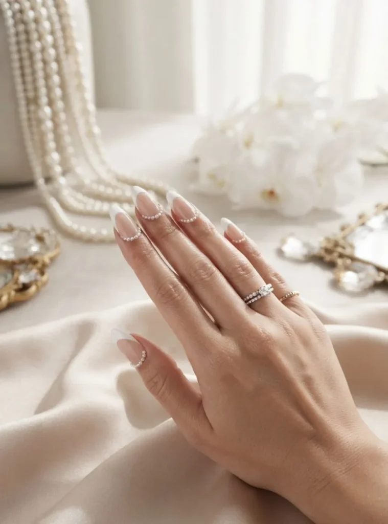 White French Tips with Pearls