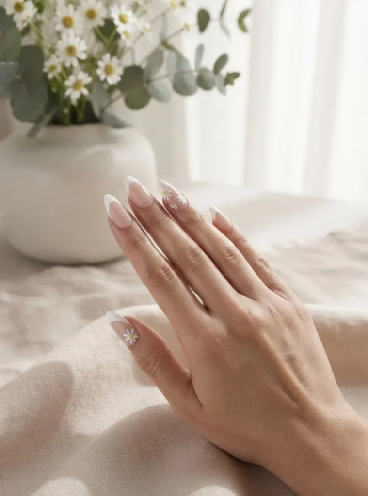 White French Tips with Tiny Flowers