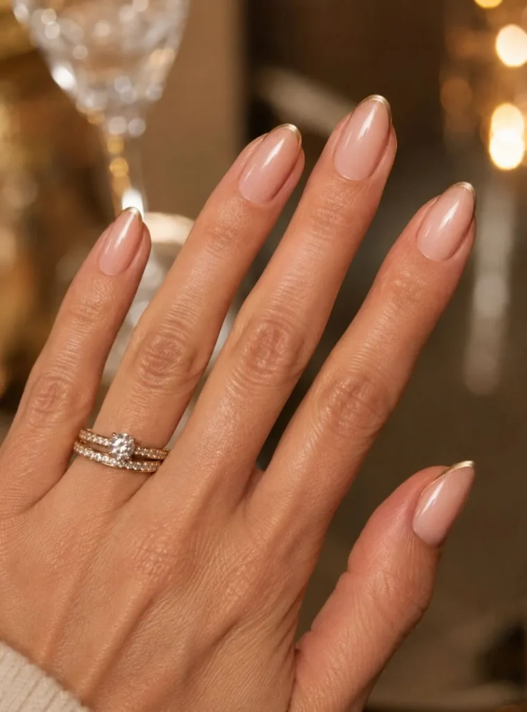 Champagne Gold Micro French Nails