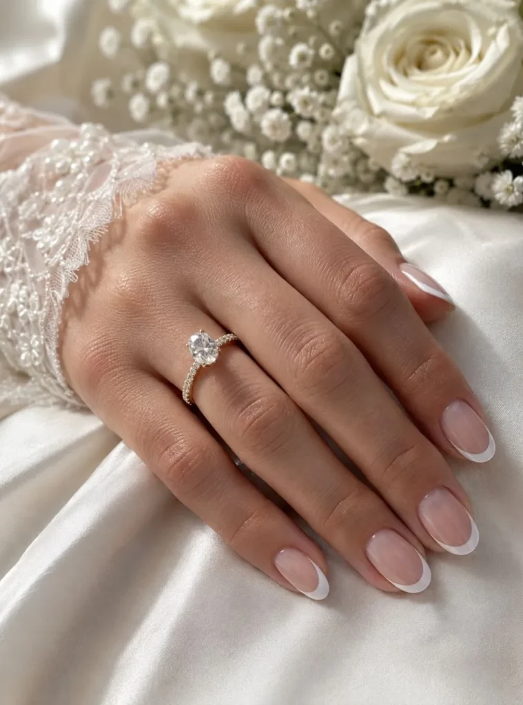 Classic White French Bridal Nails