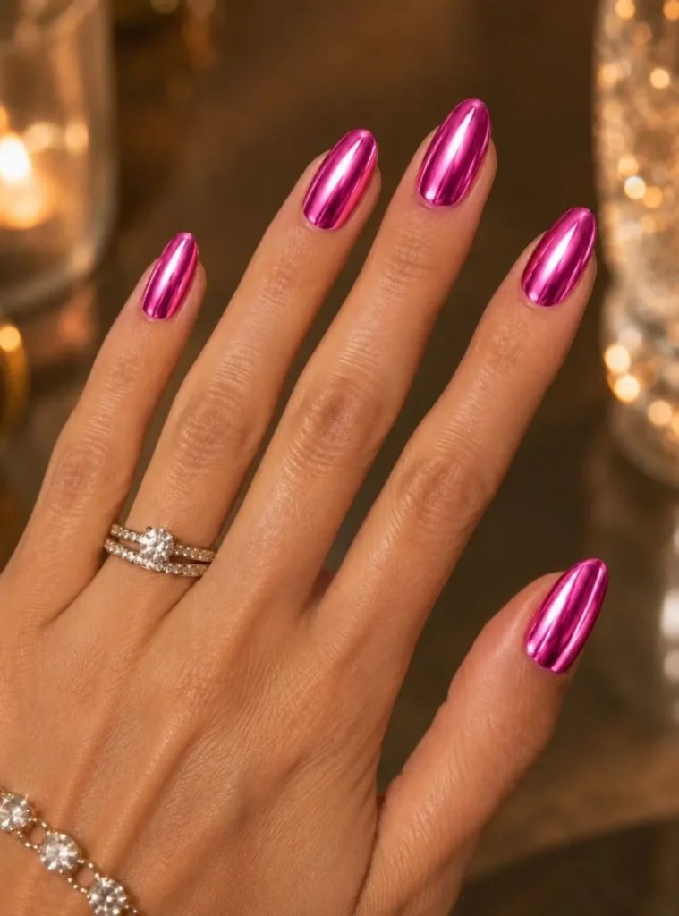 Hot Pink Chrome Nails