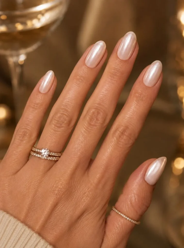 Milky White Pearl Nails