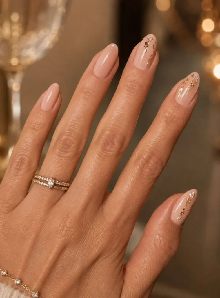 Nude Nails With Gold Foil