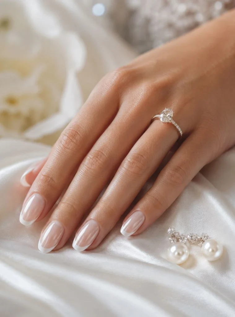 Pearl-Glazed White French Nails