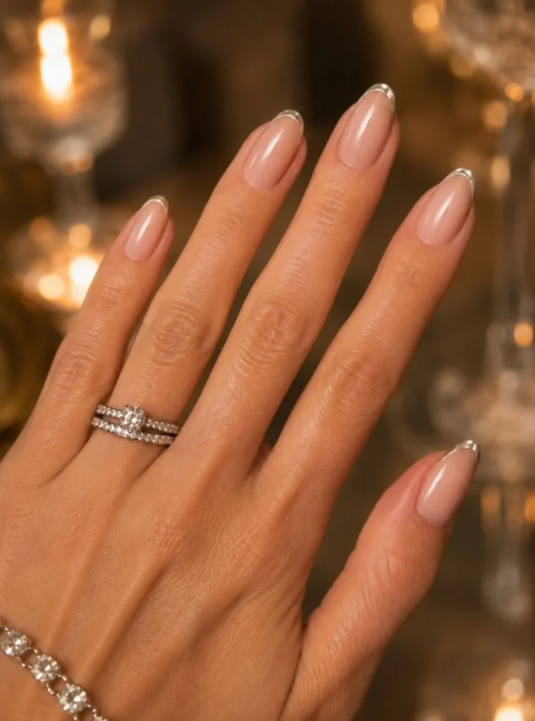 Silver French Tip Nails