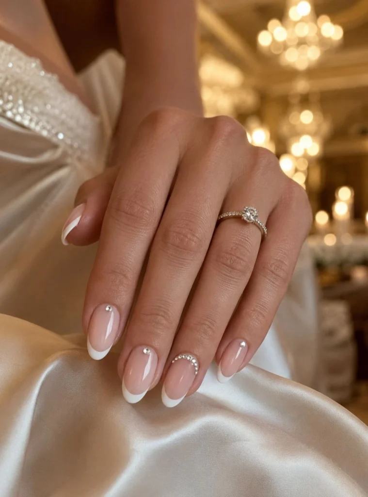 White French Tips with Fine Rhinestones