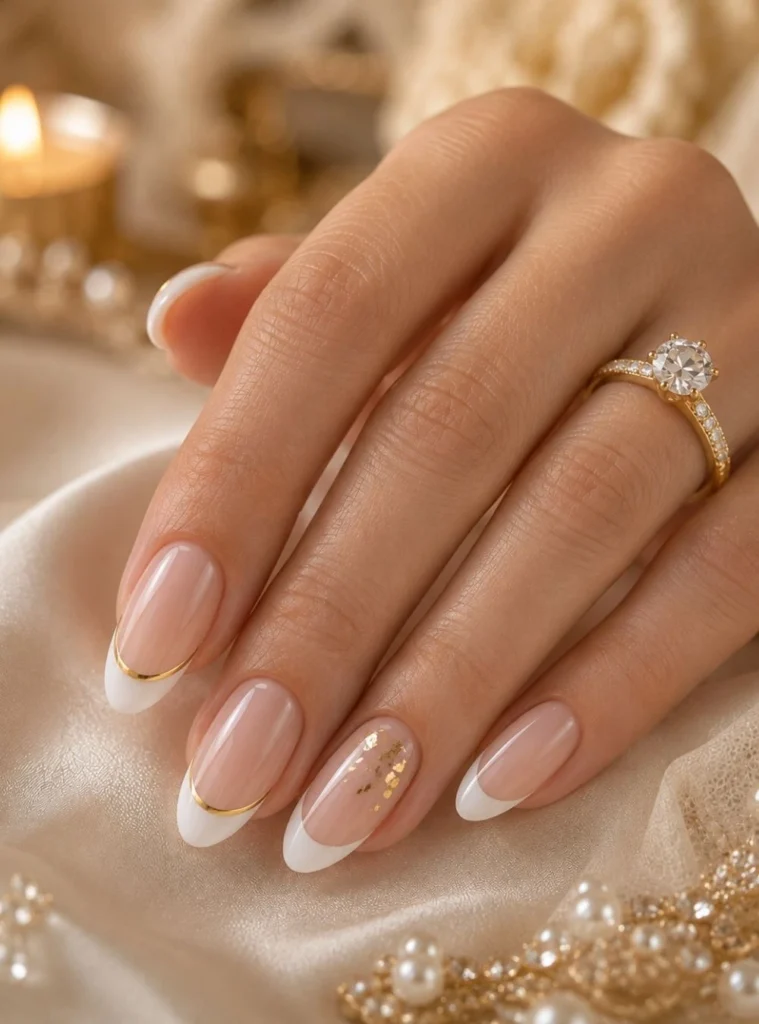 White French Tips with Gold Accents