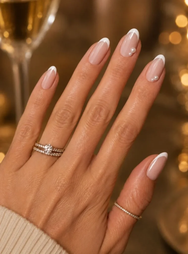 White French Tips With Pearl Accents