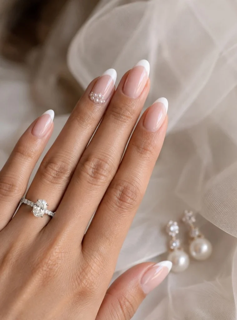 White French Tips with Pearl Accents