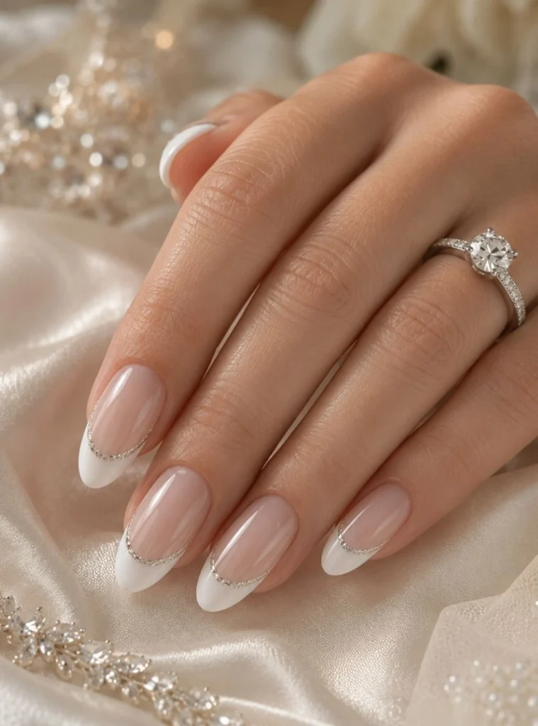White French Tips with a Glitter Border
