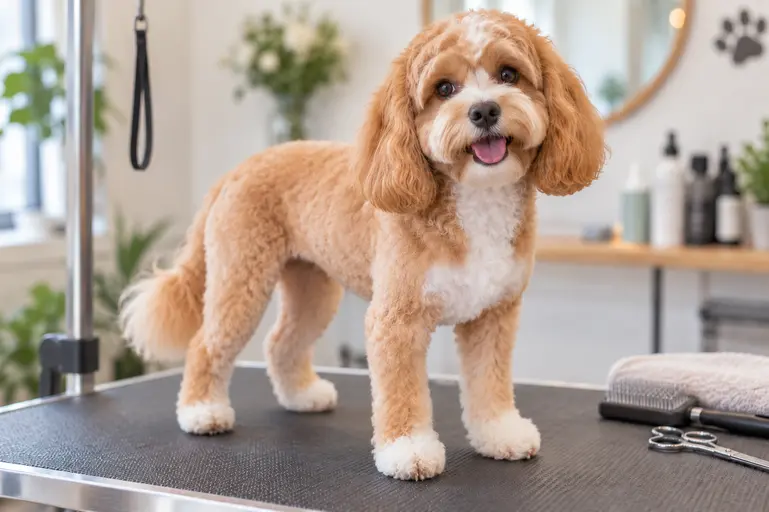 Cavapoo with a short summer haircut for easy warm-weather grooming